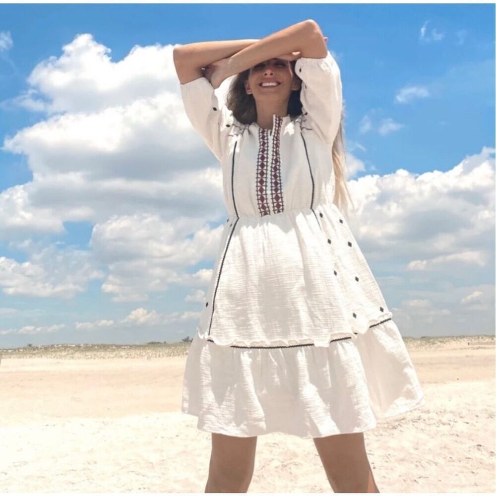 “Salt Embroidered Boho Peasant Tunic Dress XXXL White Cotton Folk Cottagecore”